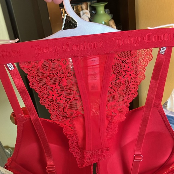 💋Juicy Couture 2-pc set lacy bling push up bra & panty sz 34C/medium NWT - Picture 3 of 7